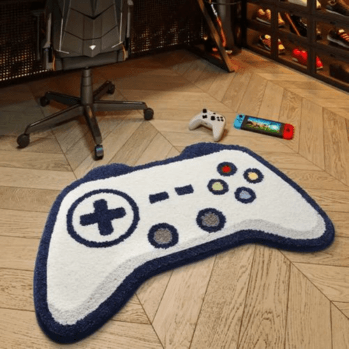 3D Gaming Rug Pad – Soft Faux Fleece Carpet, Game Controller Design, 60.96x91.44 cm (White)