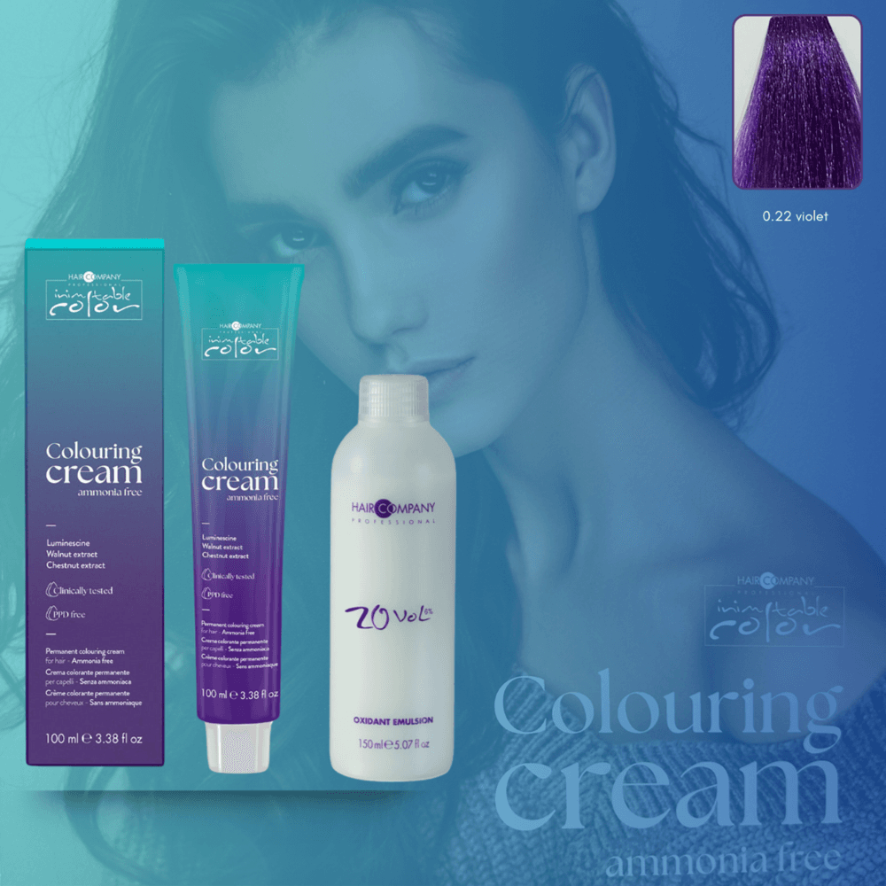 كريم تلوين الشعر Inimitable Color من Hair Company خالي من الأمونيا 0.22 بنفسجي 100 مل LB13577+مستحلب مؤكسد 20% (6%