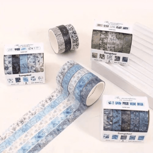 5Pcs Winter Landscape Washi Tape Set - Plant Print For Crafts (0918-3	)