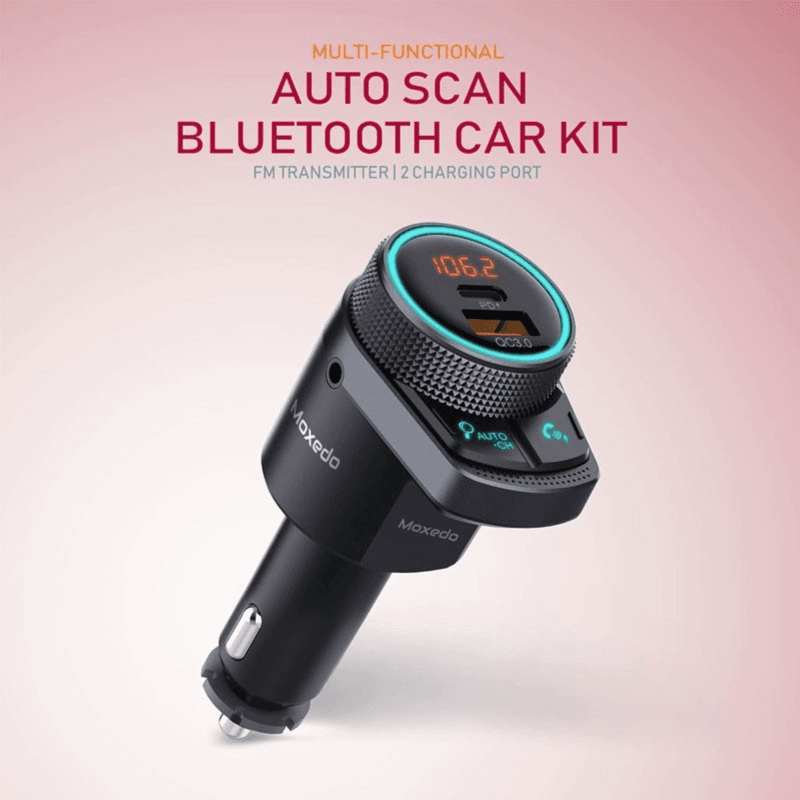 "Moxedo Bluetooth FM Transmitter, USB QC3.0 And Type C PD 20W Fast Charger Adapter, AUX Port, Hands Free Calls, 38W Auto Scan Car Kit For Car "