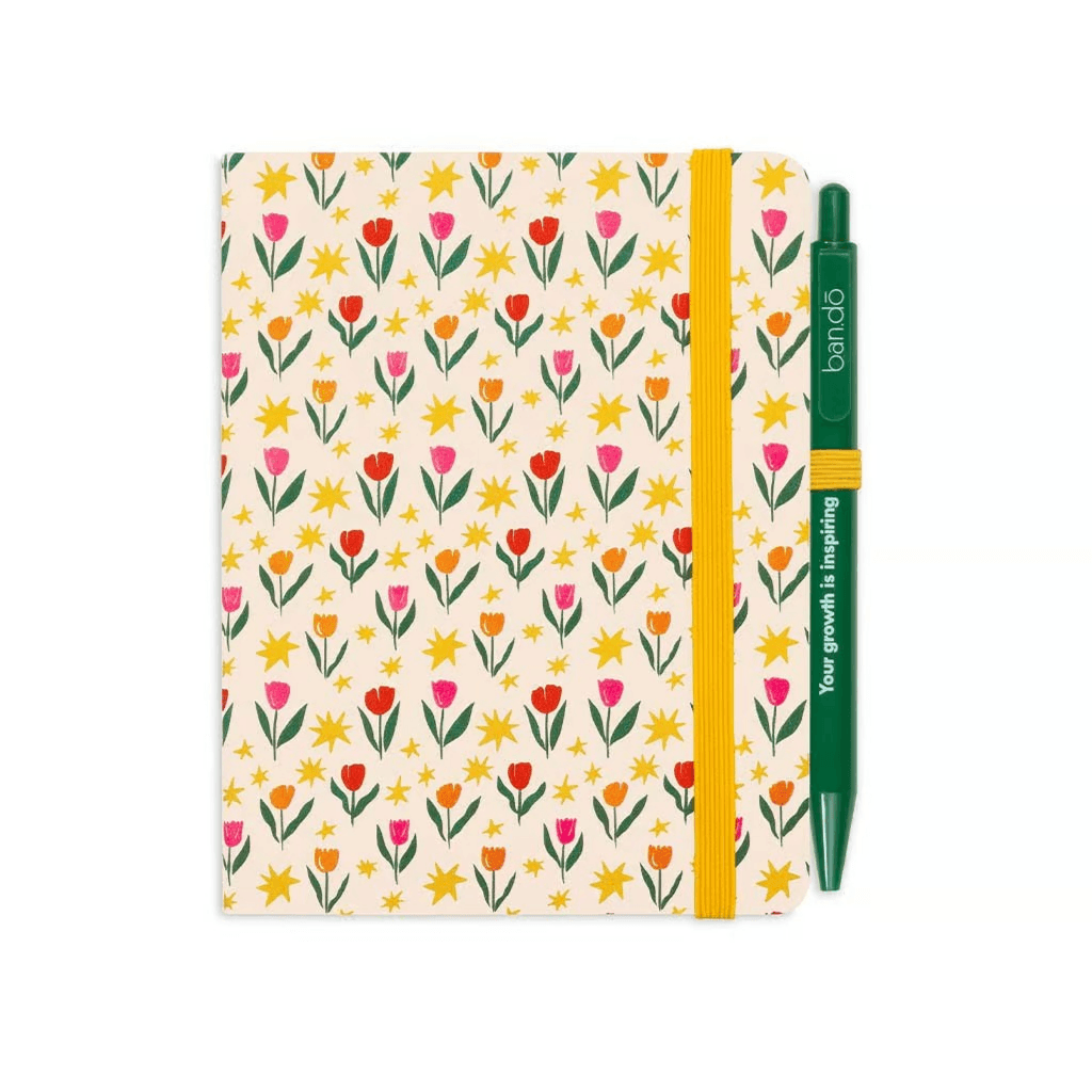 Mini Notebook with Pen, Tulips on Cream