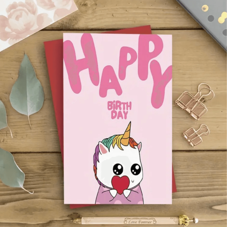 Pink Unicorn Birthday Card