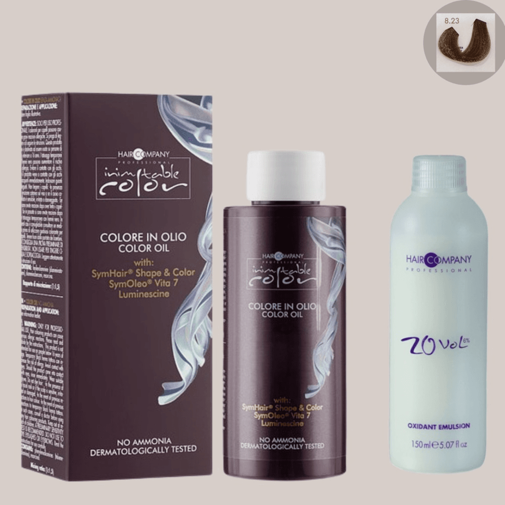زيت تلوين الشعر Inimitable من Hair Company 8.23 ​​Amber Light Blonode 100ml LB13138 + 20 Vol. (6%) مستحلب مؤكسد