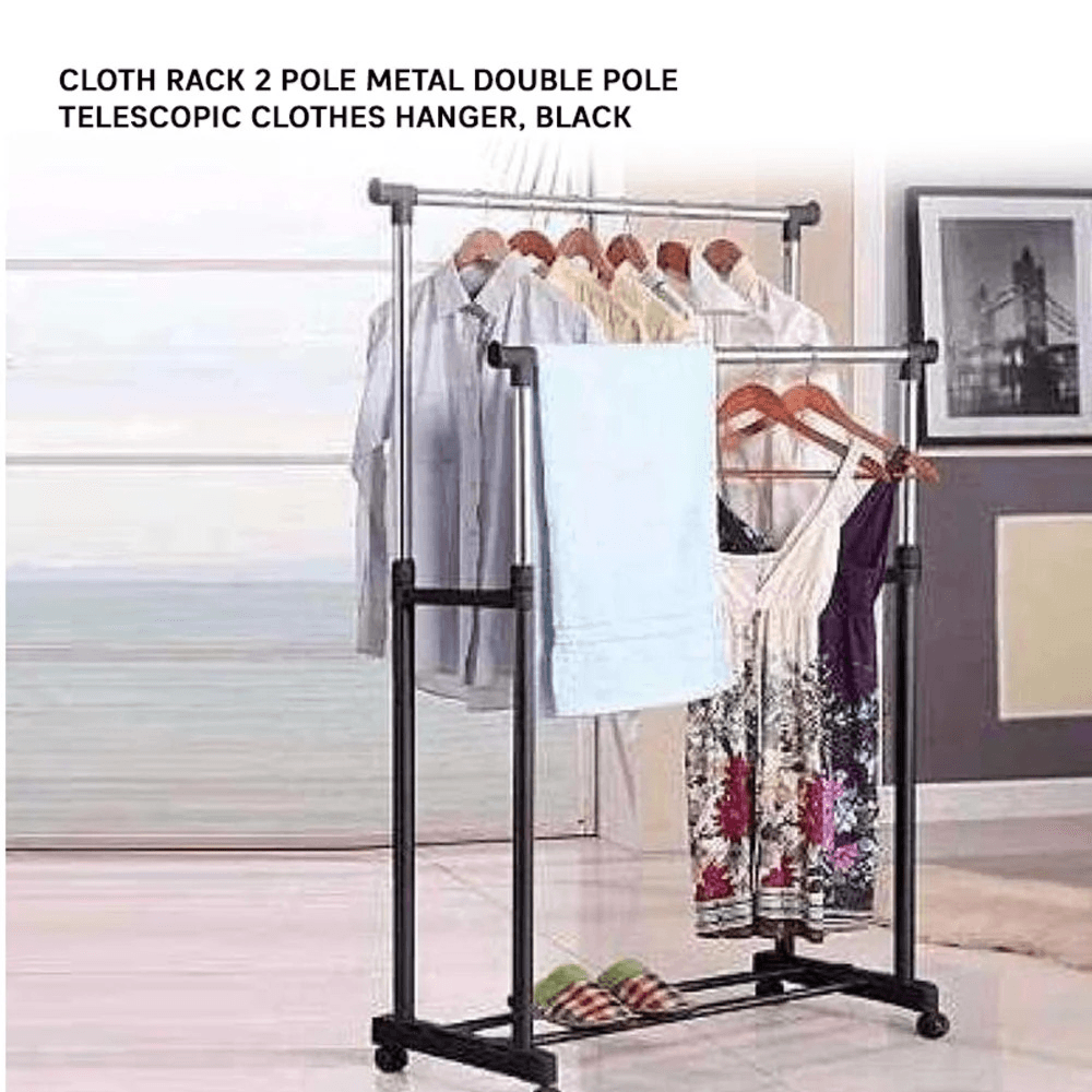 Cloth Rack 2 Pole Metal Double Pole Clothes Hanger, 