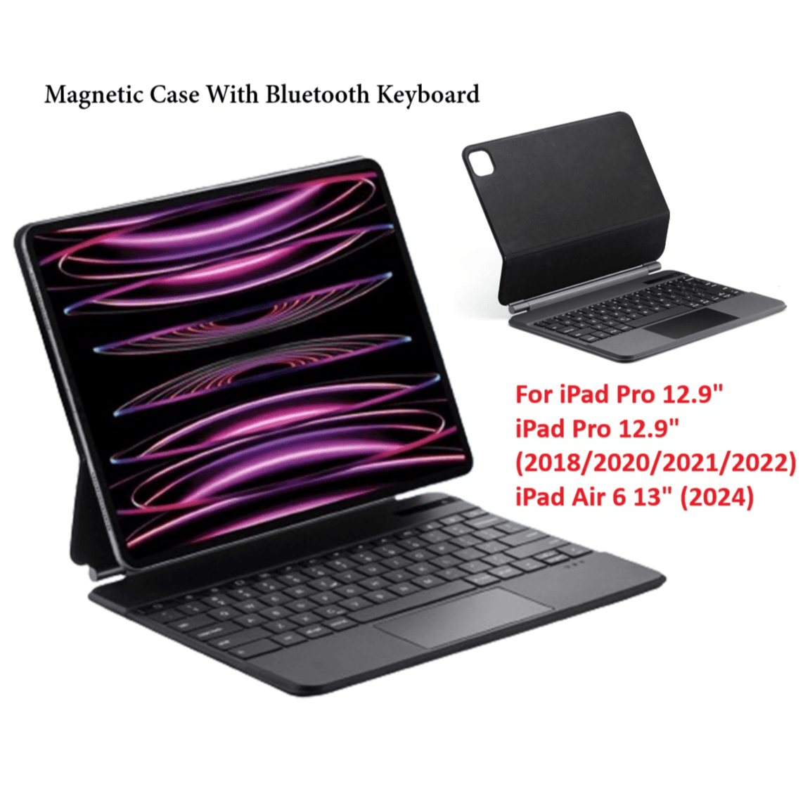 حافظة مغناطيسية مع لوحة مفاتيح بلوتوث لجهاز ipad pro 12.9 بوصة (2018/2020/2021/2022) iPad Air 6 13 بوصة (2024)