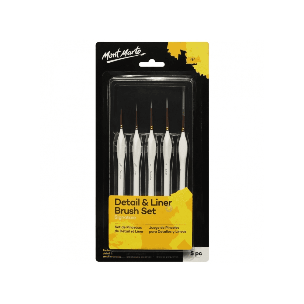 Mont Marte Detailer & Liner Paint Brush  Set 5pcs Easy Grip Handles