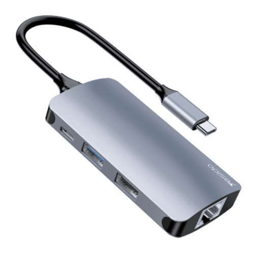 محطة توصيل متعددة الوظائف YESIDO 6 في 1 بمنفذ USB-C / Type-C ومنفذ إيثرنت