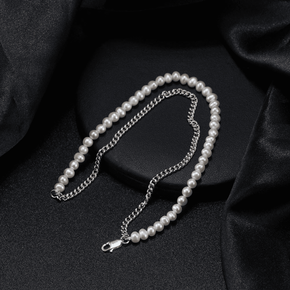 Modern Elegance Silver-Pearl Chain Bracelet By Signature Jewelry