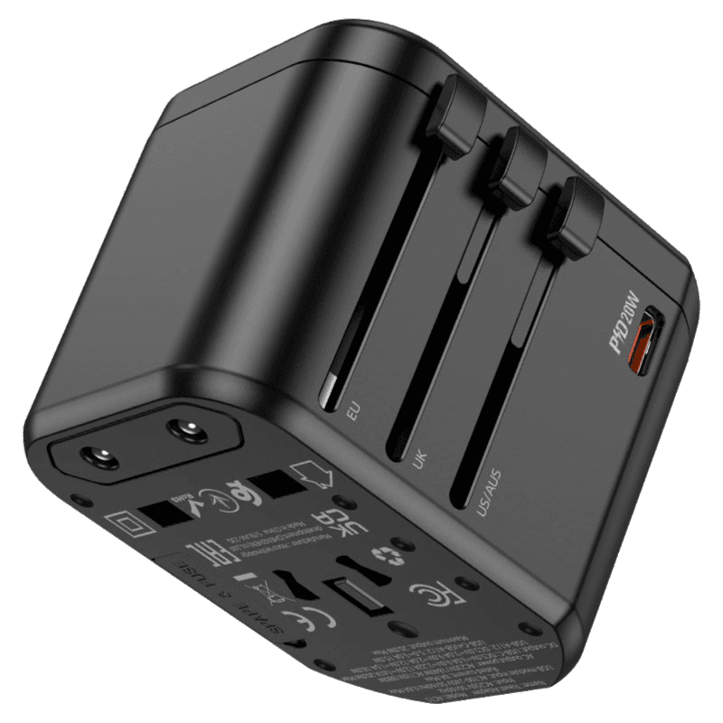 HOCO- universal conversion charger with single socket, single Type-C, dual USB-A outputs, EU / US / UK / AU convertible plugs-AC15 Walker