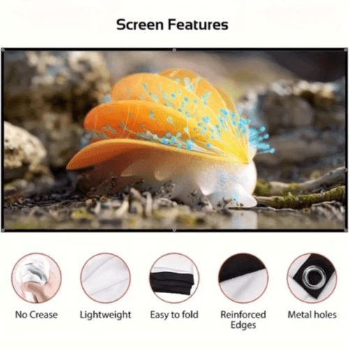152.4 cm 16:9 HD Foldable Portable Projector Screen - Indoor/Outdoor, Anti-Crease, Wide Viewing Angle