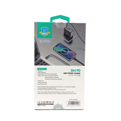 HR - 2 IN 1 PD HIGH PWER CHARGE CABLE TYPE-C + LIGHTNING (HR-824PD)