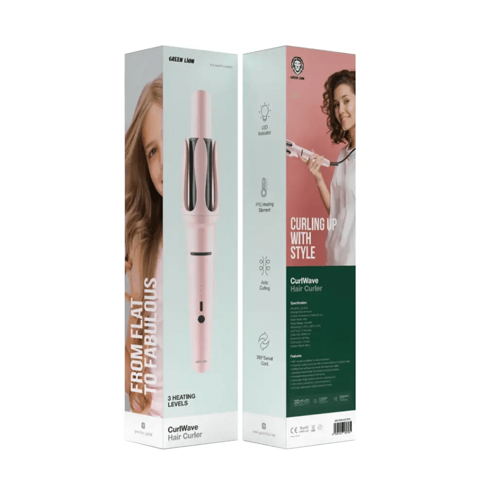 Green Lion Curl Wave Hair Curler, Auto Curling, LED Indicator, 360° Swivel Cord, PTC Heating Element, 1.8m Cord Length, 170°, 190° & 210° C Temperature Control, 12 Seconds Auto Timer - Pink Green Lion Curl Wave Hair Curler, Auto Curling, LED Indicator, 360- pink°