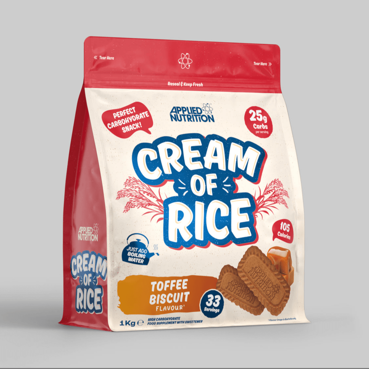 Applied Nutrition, Cream Of Rice, Complex Carbohydrates 1 Kg, 33 Serving, Toffee Biscuit