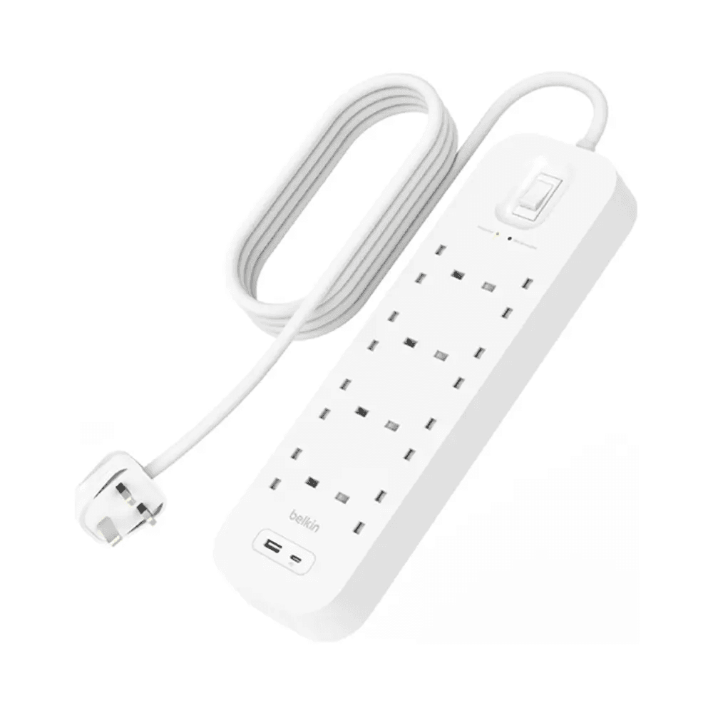 Belkin power Extension 8 Socket with 1 USB-C & 1 USB-A charging Ports 18W 2 mtr - NB 0009