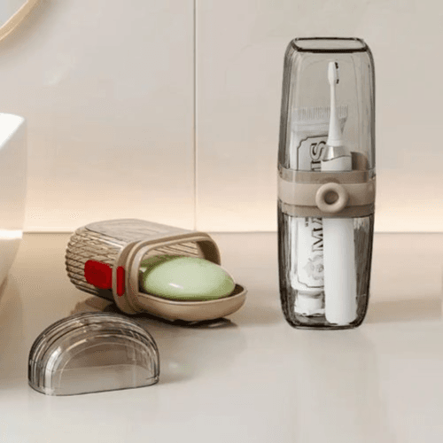 Portable Travel Soap Dish & Toothbrush Holder Set - Durable & Compact