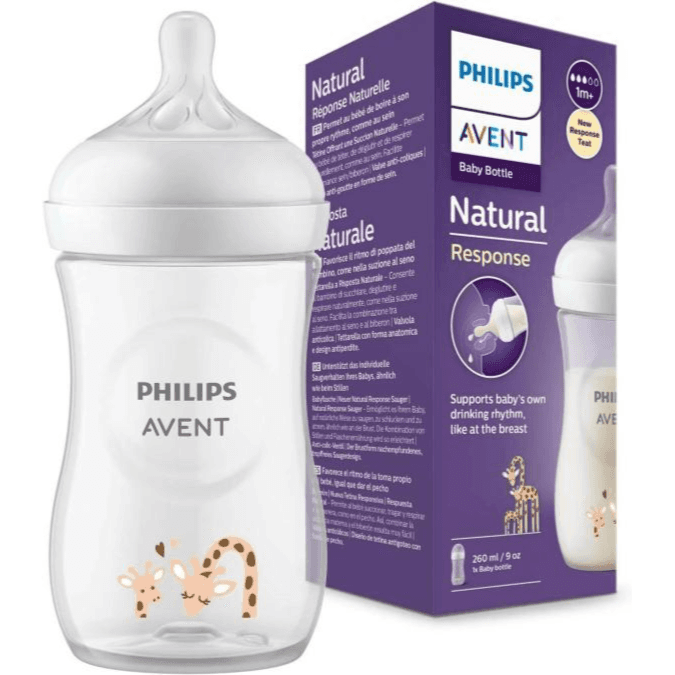 Avent Natural Response Giraffe decorated Plastic Feeding bottle 1+months 260ml ref-SCY903/66