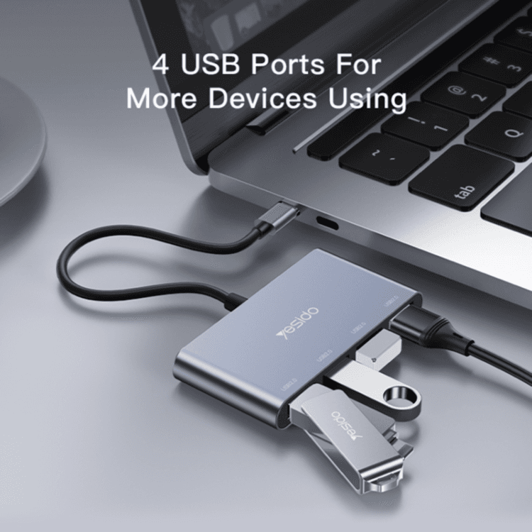 محطة إرساء متعددة الوظائف YESIDO 4 في 1 USB-C / Type-C - محول HB13