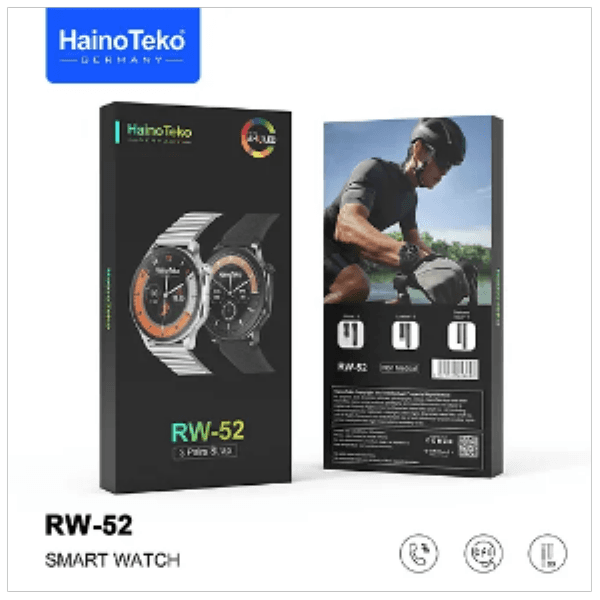 Haino Teko Germany Rw-52 Round Shape Amoled Display Smart Watch With 3 Pair Straps For Mens And Boys Black