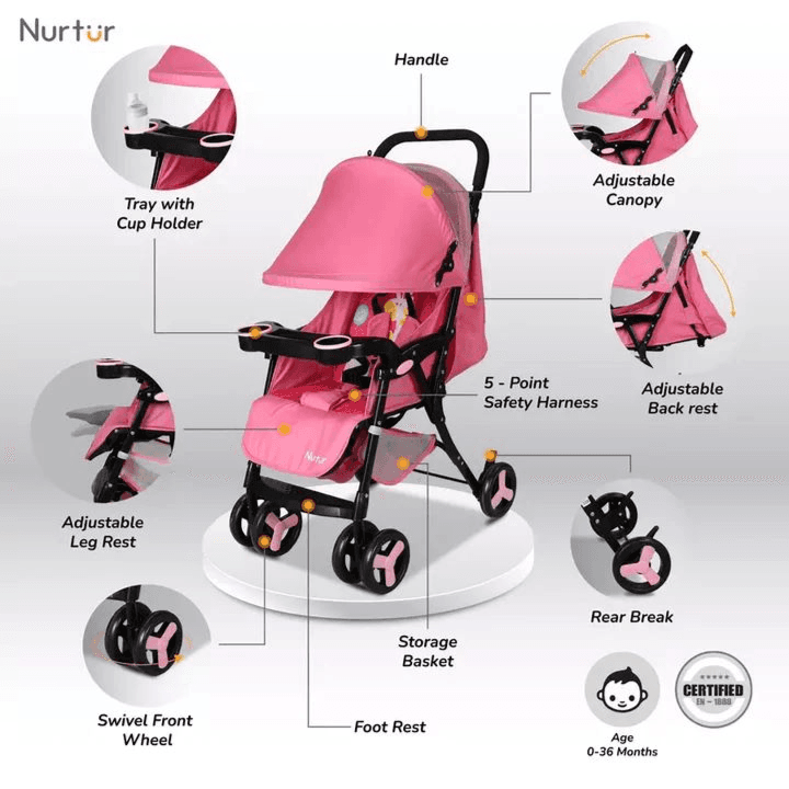 Nurtur Ryder Lightweight Baby Stroller (Pink)