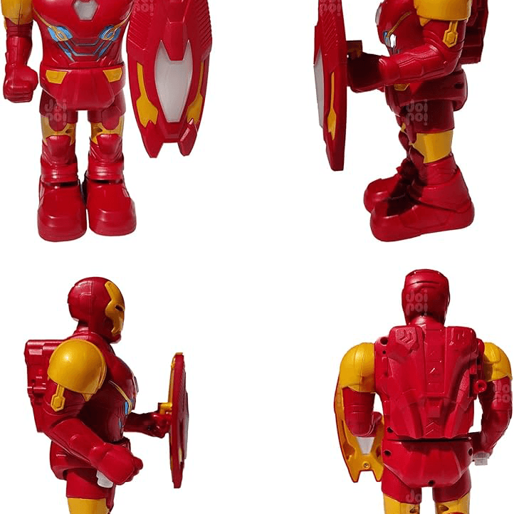 Iron Man Superhero Walking Toy with Shield (9.5 inch) | Music,Photo Projection,Led Lights, Flexible Joints