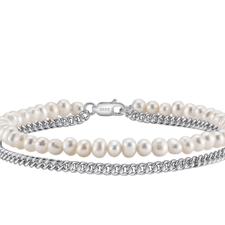 Modern Elegance Silver-Pearl Chain Bracelet By Signature Jewelry