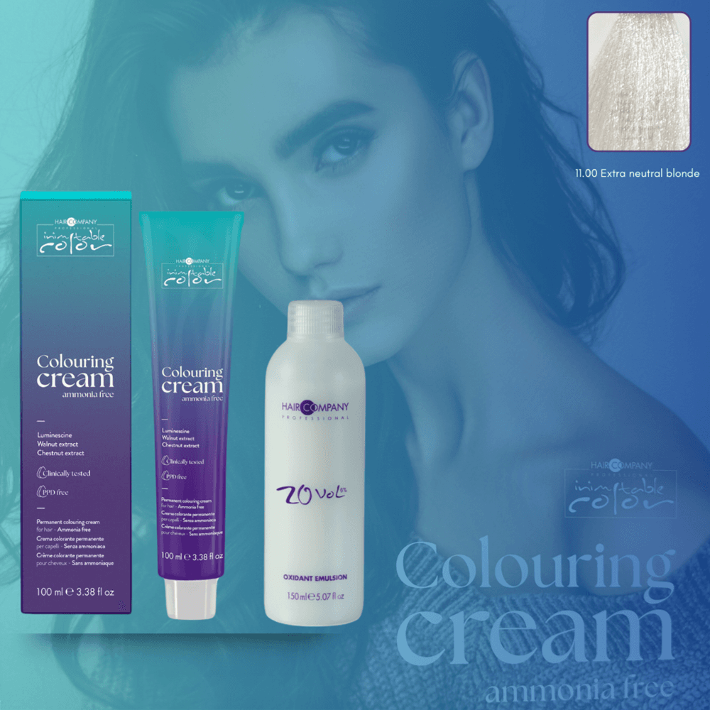 كريم تلوين الشعر Inimitable Color من Hair Company خالي من الأمونيا 11.00 أشقر محايد للغاية 100 مل LB13563+مستحلب مؤكسد 20% (6%