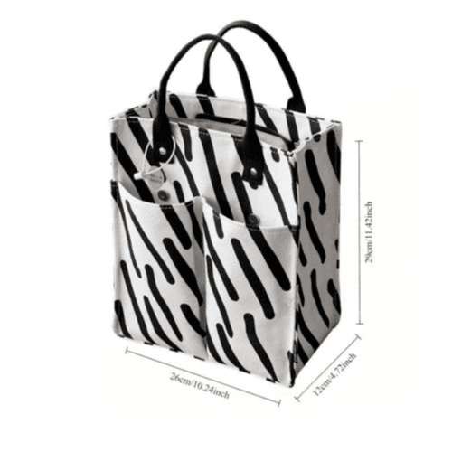 Japanese-Inspired Plaid Tote Bag - White Line, Spacious & Durable