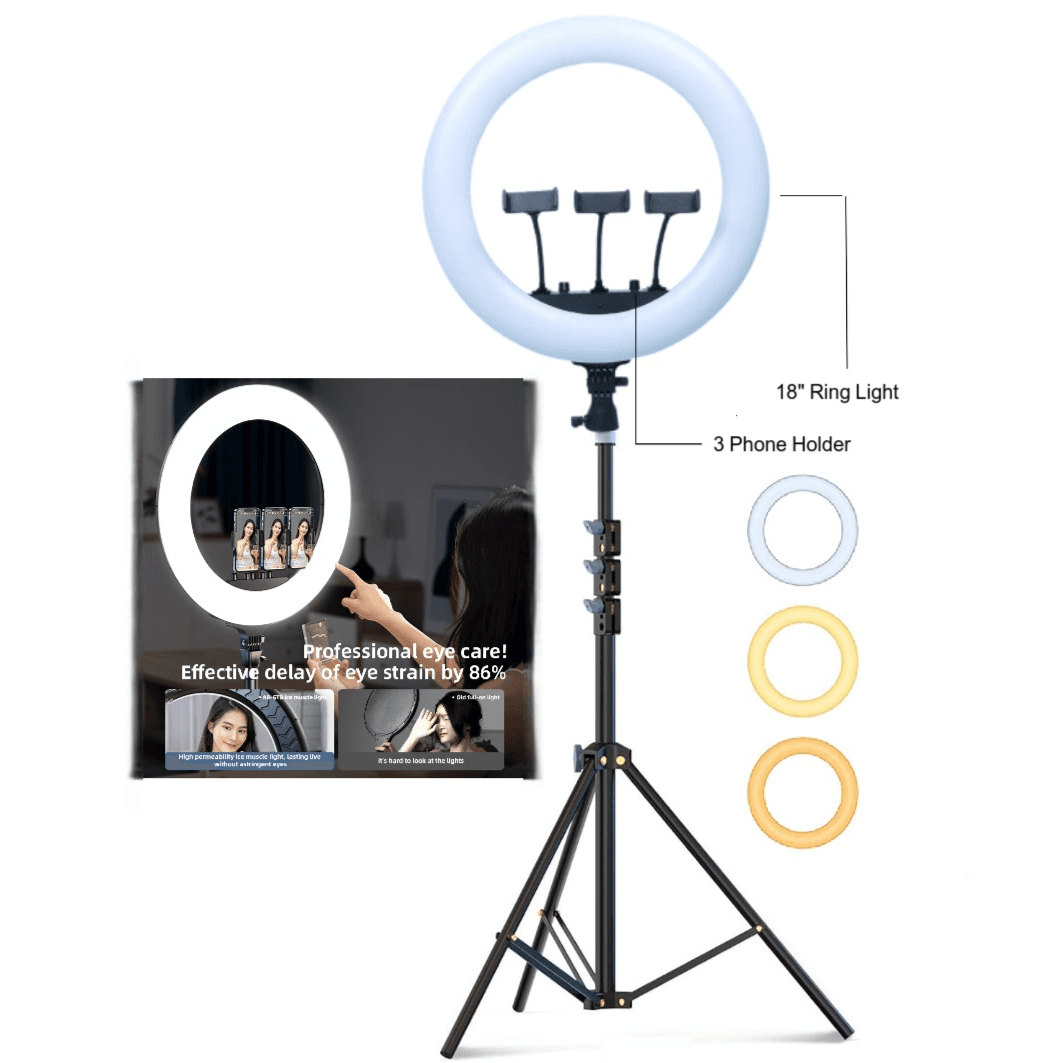 رينج لايت مع 3 حاملات هواتف + حامل ثلاثي 18"+170 سم - رتاكو