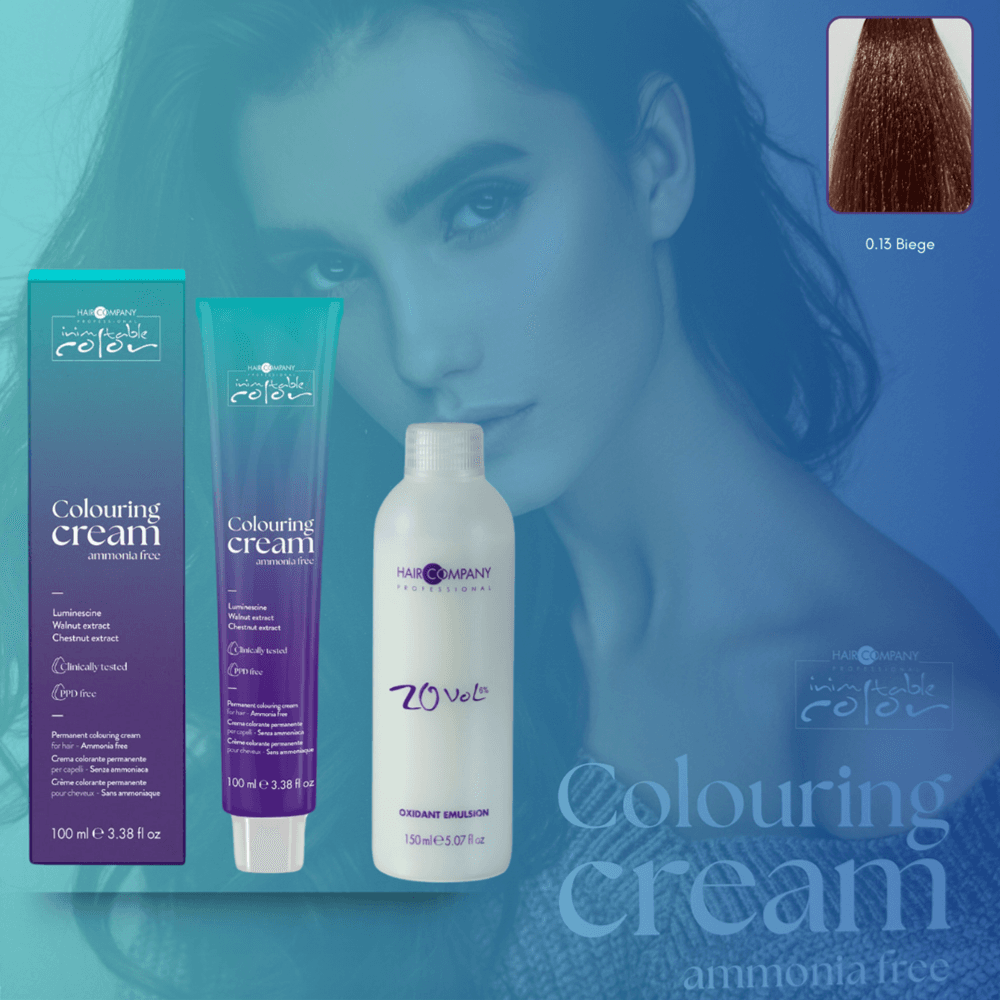 كريم تلوين الشعر Inimitable Color من Hair Company خالي من الأمونيا 0.13 بيج 100 مل LB13575+مستحلب مؤكسد 20% (6%