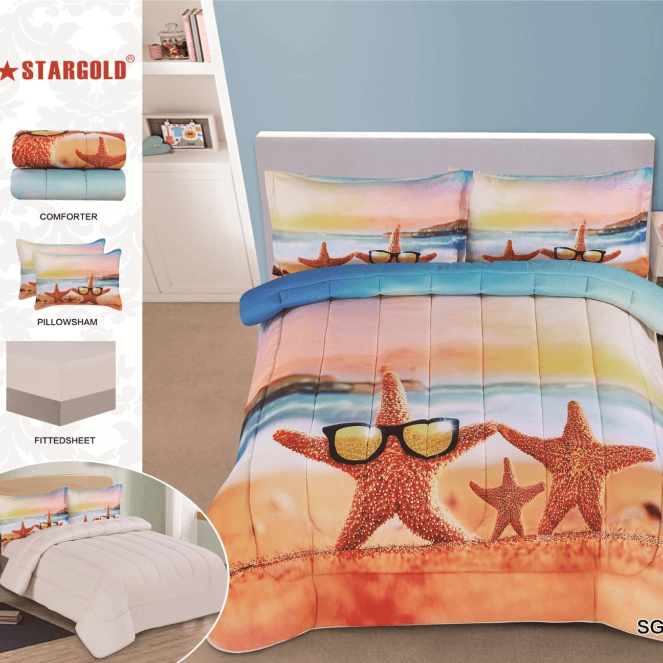 .STARGOLD King Size Comforter Set Extra Soft 4 Pieces Microfiber Printed, SG-CPM2007