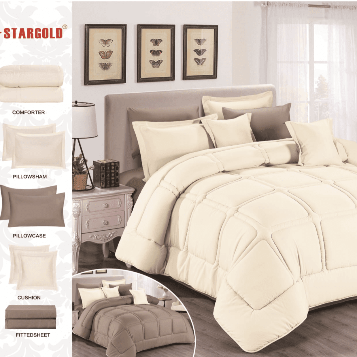 طقم لحاف STARGOLD مقاس 220 × 240 سم، 6 قطع، SG-CS2015، بلون البيج الداكن