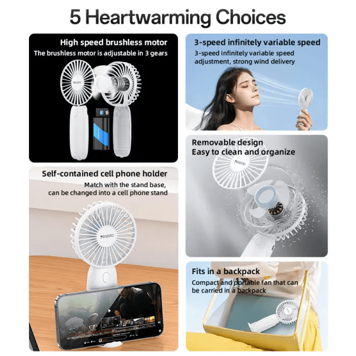 Handheld Fan 1200mAh 3-in-1 Multifunctional Fan - Yesido YF15