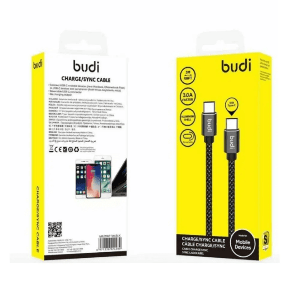 Budi USB Type-C To Type-C Charge And Reversible Data Cable 65W 3 mtr - Black