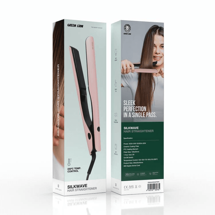 Green Lion Silk Wave Hair Straightener, 1 Hour Auto Off, 360° Swivel Cord, PTC Heating Element, Ceramic Coating Plates, 130°, 150°, 170°, 190°, 210° & 230° C Temperature Control - Pink