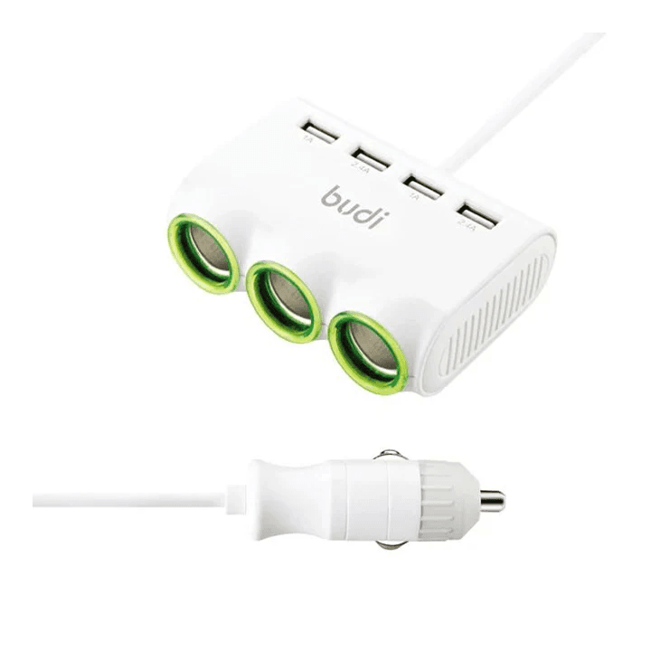 BUDI 7 IN 1 CAR SOCKET SPLITTER WITH 20W  PD/15W USB CHARGER WHITE CC650W 7/1