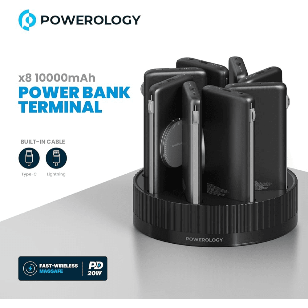 Powerology 8 In 1 Magsafe Wireless Power Station 8*10000Mah PD20W - BLACK
