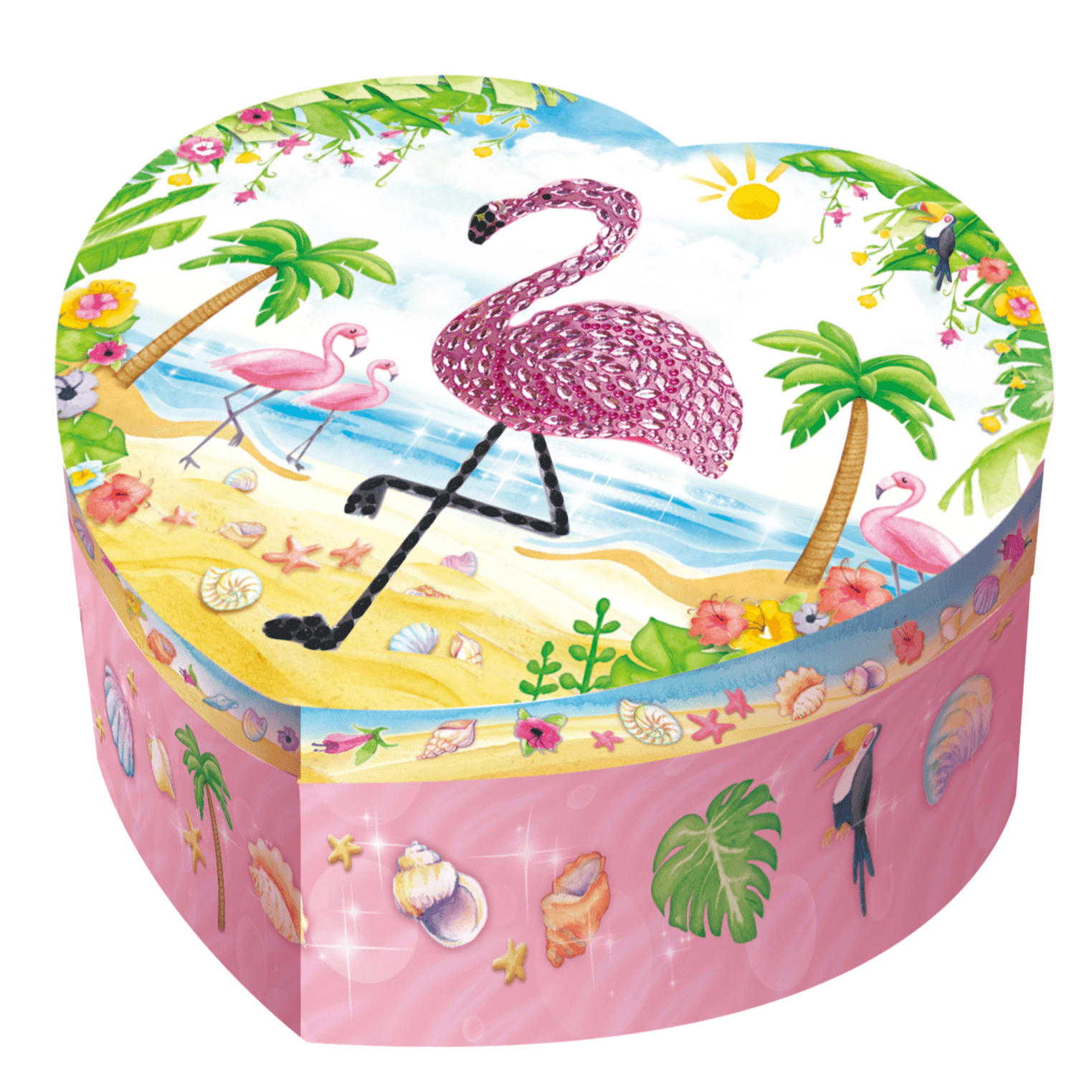 Heart Shape Musical Jewelry Box - Flamingo