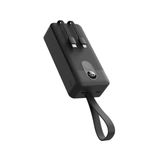 Porodo 30000mAh Universal Powerbank 2xType-C, USB A and Type C and Digital Display with C & Lightning Cable 0-60 35Mins Simultaneous Charging 22.5W Integrated Cable Travel Friendly - Black
