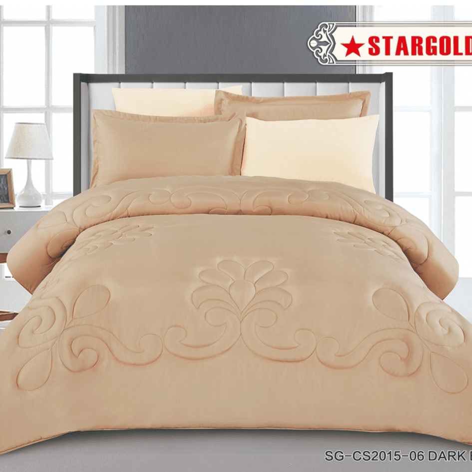 طقم لحاف STARGOLD مقاس 220 × 240 سم، 6 قطع، SG-CS2015، بلون البيج الداكن