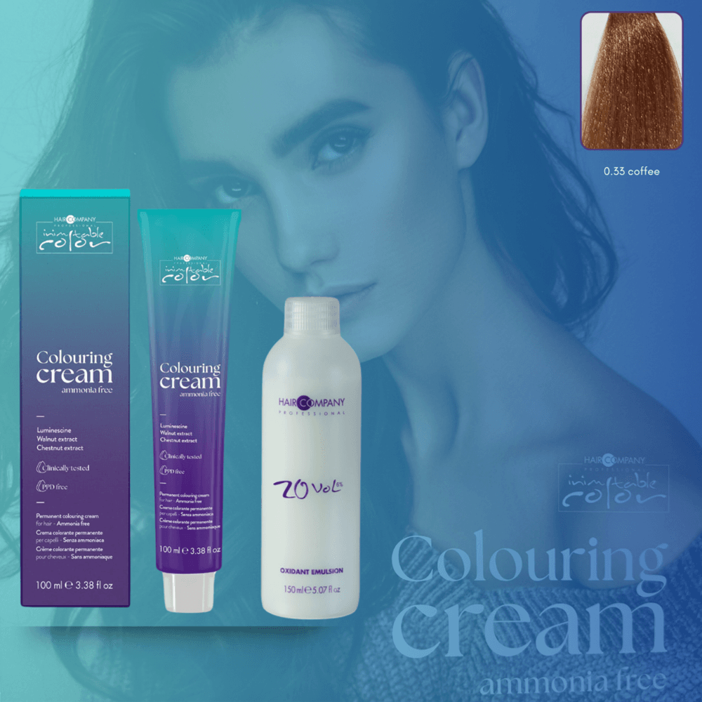 كريم تلوين الشعر Inimitable Color من Hair Company خالي من الأمونيا 0.33 لون القهوة 100 مل LB13579+مستحلب مؤكسد 20% (6%