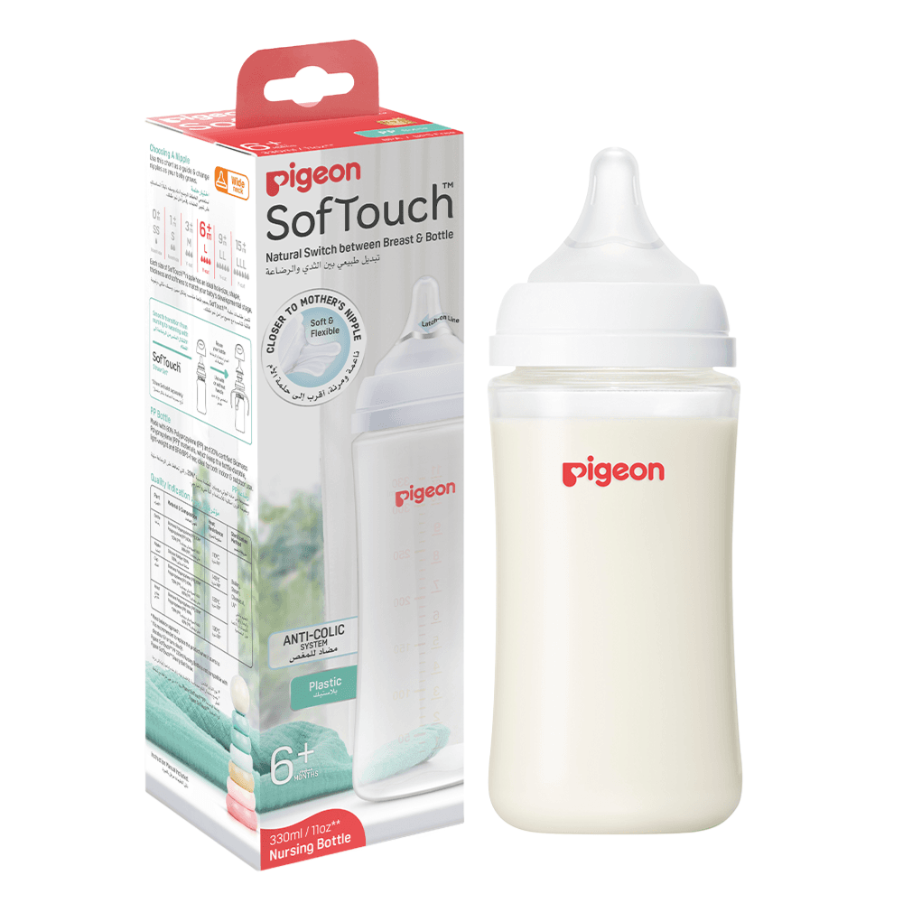 Pigeon softouch  Anti-colic Plastic Feeding bottle 6+months 330ml ref-PA81226