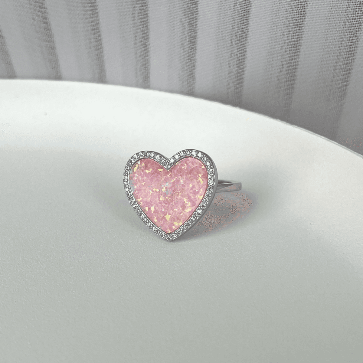 Signature Jewelry 925 Sterling Silver Pink Opal Heart Ring