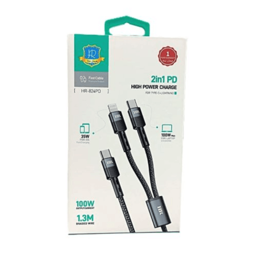 HR - 2 IN 1 PD HIGH PWER CHARGE CABLE TYPE-C + LIGHTNING (HR-824PD)