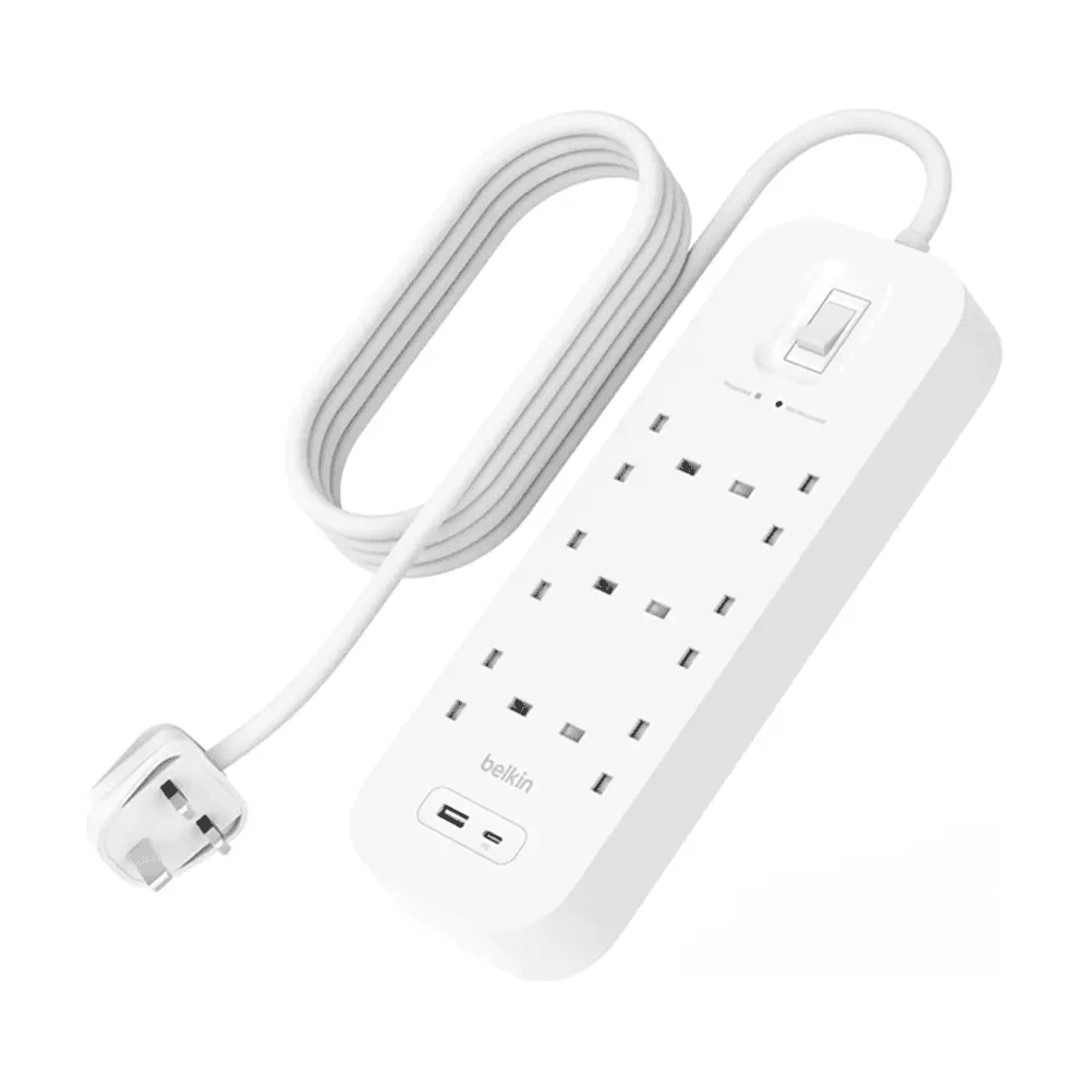 Belkin power Extension 6 Socket with 1 USB-C & 1 USB-A charging Ports 18W 2 mtr - NB 0009