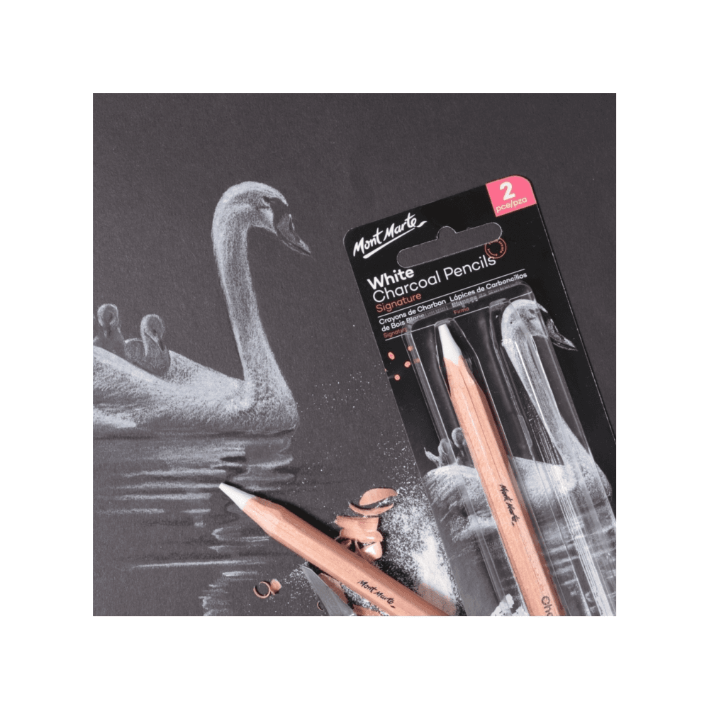 Mont Marte White Charcoal Pencils Large 2pce, Highlighting, Sketching & Drawing