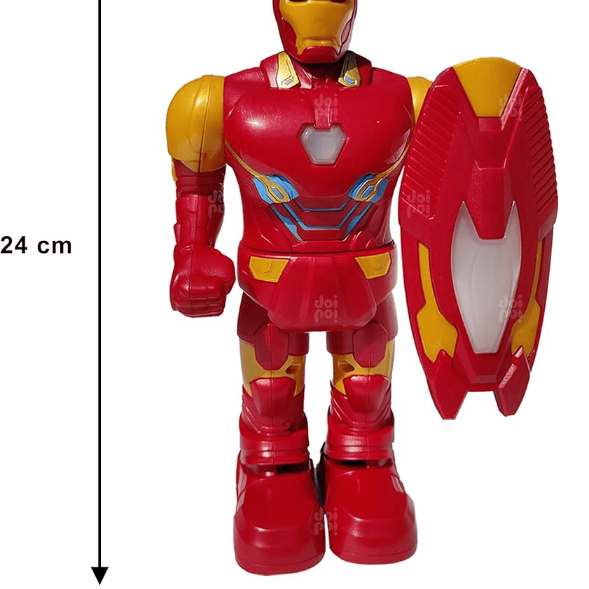 Iron Man Superhero Walking Toy with Shield (9.5 inch) | Music,Photo Projection,Led Lights, Flexible Joints