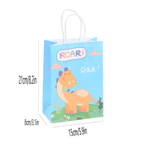 10pcs Kraft Paper Cute Dinosaur Gift Bags With Handle 21x15x8cm