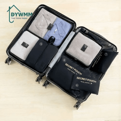 Dywmm 7Pcs Travel Packing Cube Set With Compression Bags (Black)