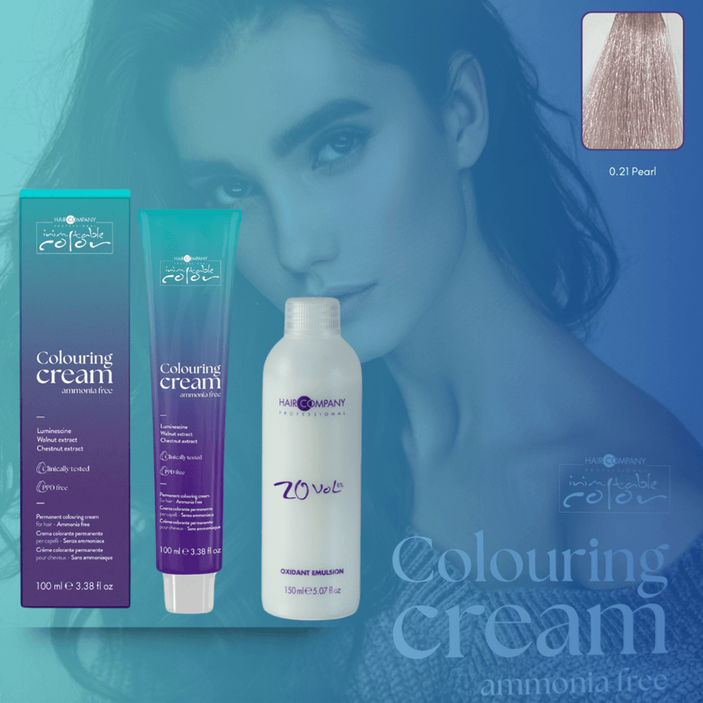 كريم تلوين الشعر Inimitable Color من Hair Company خالي من الأمونيا 0.21 Pearl 100ml LB13576+مستحلب مؤكسد 20% (6%