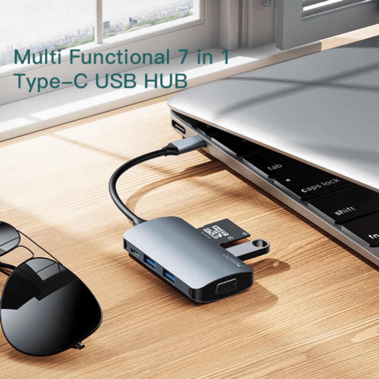 YESIDO HB16 7 في 1 منافذ USB-C/Type-C محول محور محطة الإرساء متعدد الوظائف